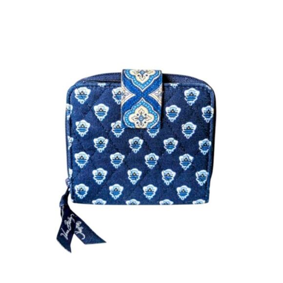 VERA BRADLEY Mini Bifold Zip/Snap Wallet In Nantucket Navy Blue Medallion - Picture 1 of 6